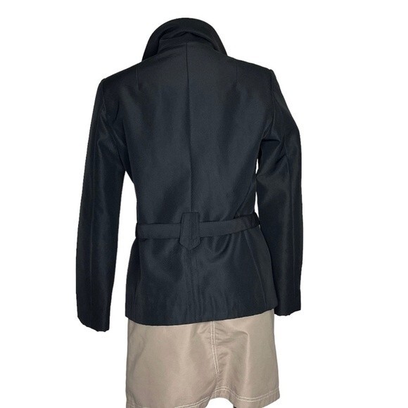 BENETTON Black Jacket Blazer Belted Snap Closure Lined Oversized Collar Size 44 - Picture 2 of 15